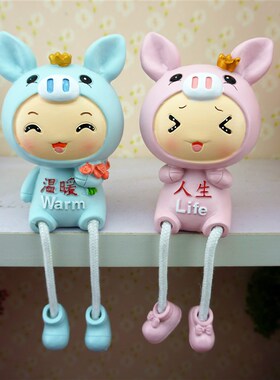 热销卡通动物娃娃隔板装饰小摆件 家居客厅儿童房装饰品吊脚娃娃