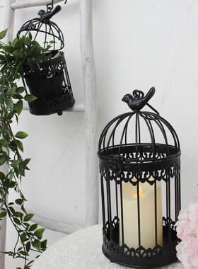 热销黑色装饰鸟笼铁艺装饰品家居多肉盆栽盘花盆多功能家居饰品摆