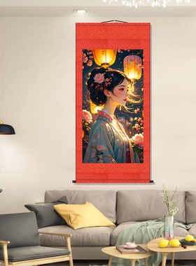 古代女子赏灯画像灯花相映簪香
