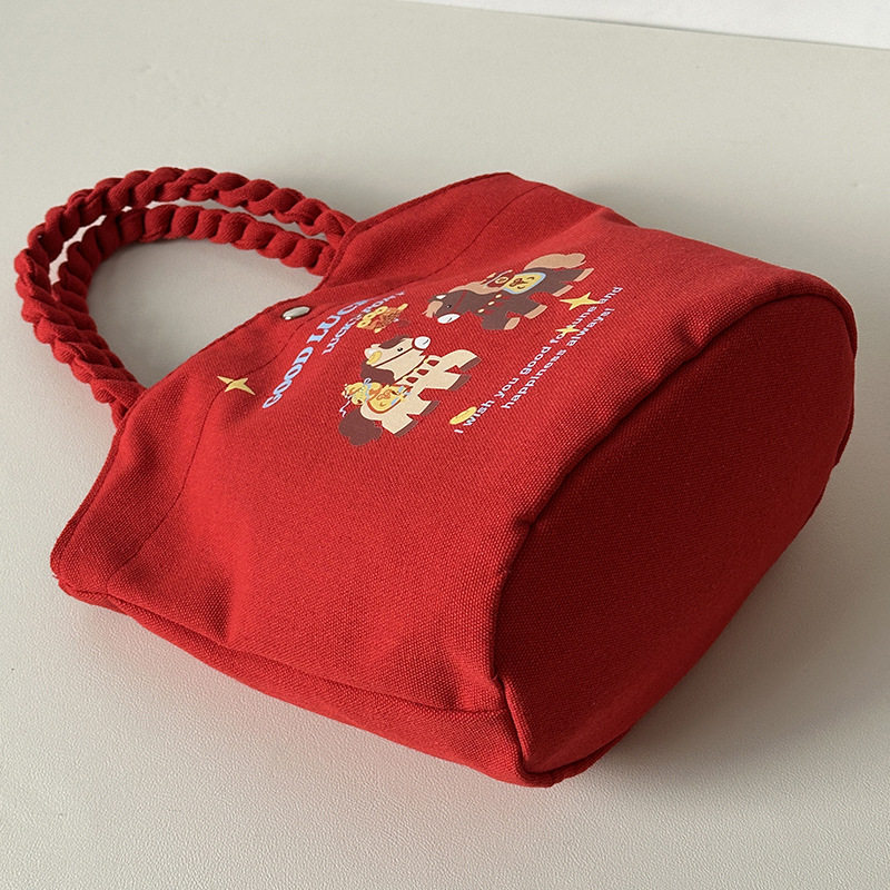 马年2026新款马上纳福红色水桶包喜庆创意可爱帆布包年会礼品袋,淘宝优惠券,粉丝福利购,淘宝优惠卷