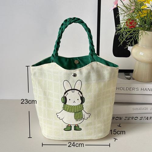 卡通帆布磁扣水桶包可折叠手提包通勤手拎包便携饭盒包学生便当包 - 图0