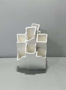 极简轻奢白色陶瓷倾斜方管花插创意花瓶饰品样板房售楼处客厅摆件