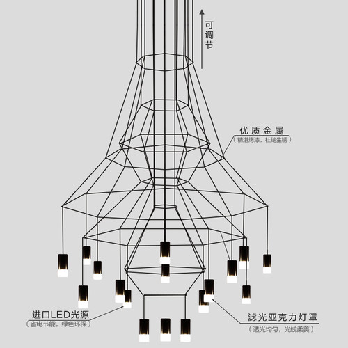 北欧后现代客厅吊灯led简约餐厅吊灯卧室轻奢吊灯线条个性工程灯 - 图3