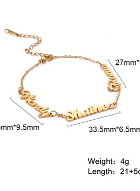 家庭成员纪念品女生首饰礼物定制切割款名字字母吊坠不锈钢手链