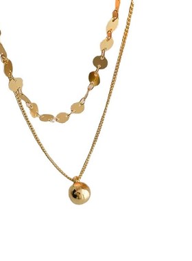 圆片金珠吊坠双层叠戴锁骨链女2022新新款复古高级感气质百搭项链