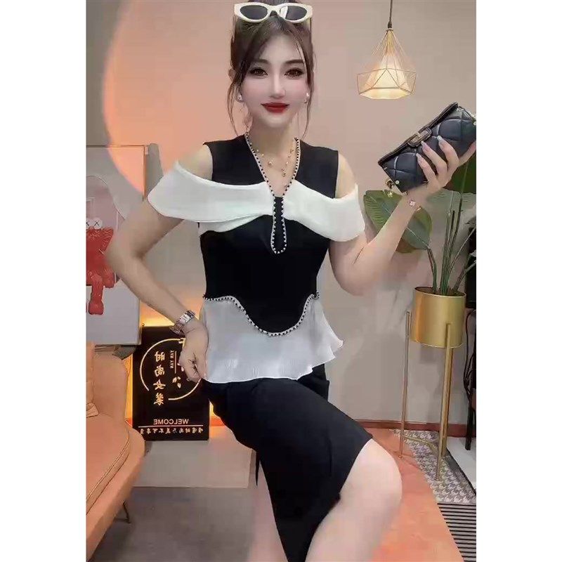 2025夏季新款时尚套装女欧货显瘦露肩高级感上衣百搭半身裙两件套,淘宝优惠券,粉丝福利购,淘宝优惠卷