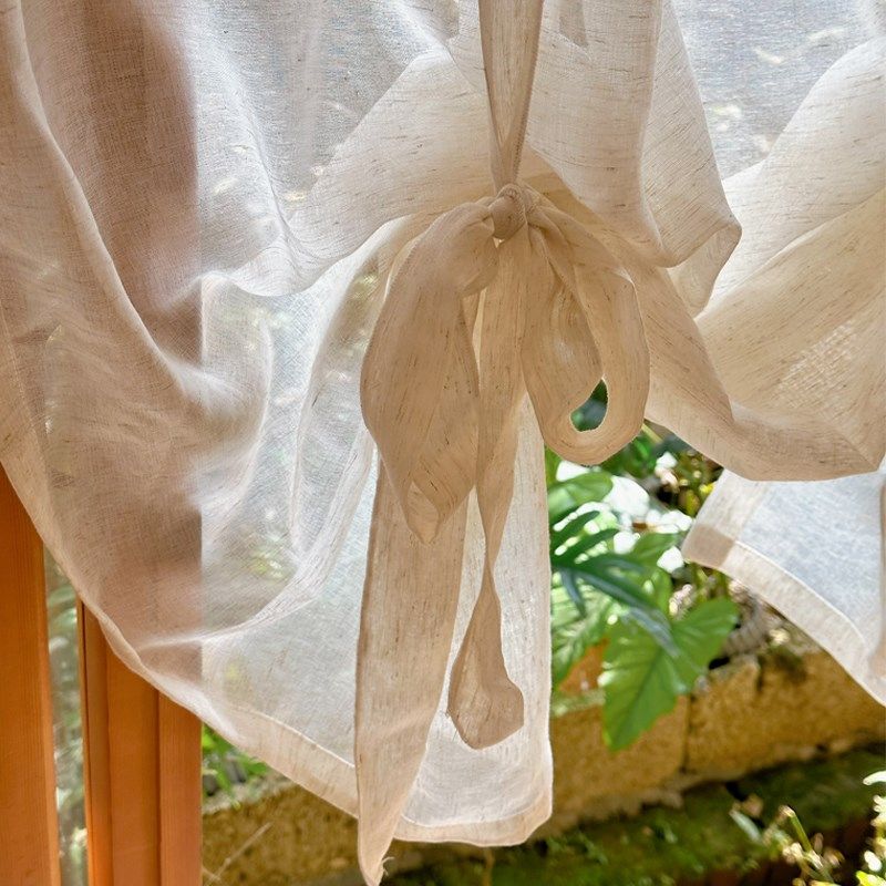 法式日式亚麻免打孔中古风衣帽间吊带款提拉帘书房侘寂风厨房窗帘,淘宝优惠券,粉丝福利购,淘宝优惠卷