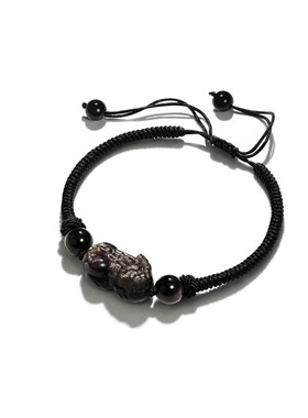 招财草莓晶貔貅吞金兽显白银曜石编织本命年情侣手链手绳情侣款