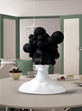 代简约黑脸抽象人白物树店脂摆件家居酒w9000-13客厅现玄关创意轻