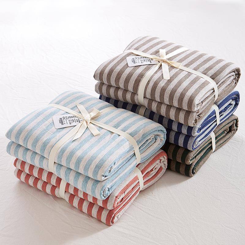 针织棉纯棉被套单件条纹针织棉被简约床单人被罩被单天竺棉双人全 - 图1