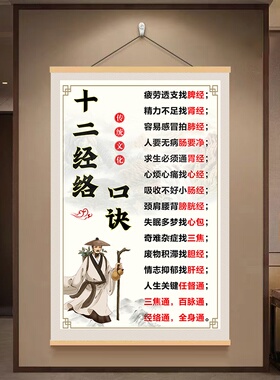 中医诊所十四经络养生歌装饰画 十二经络养生速记口诀 养生挂画