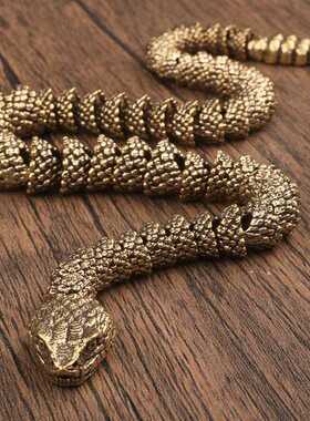 新款直销黄铜金龙黑龙蛇招财摆件可活动手把件办公桌面装饰品书柜