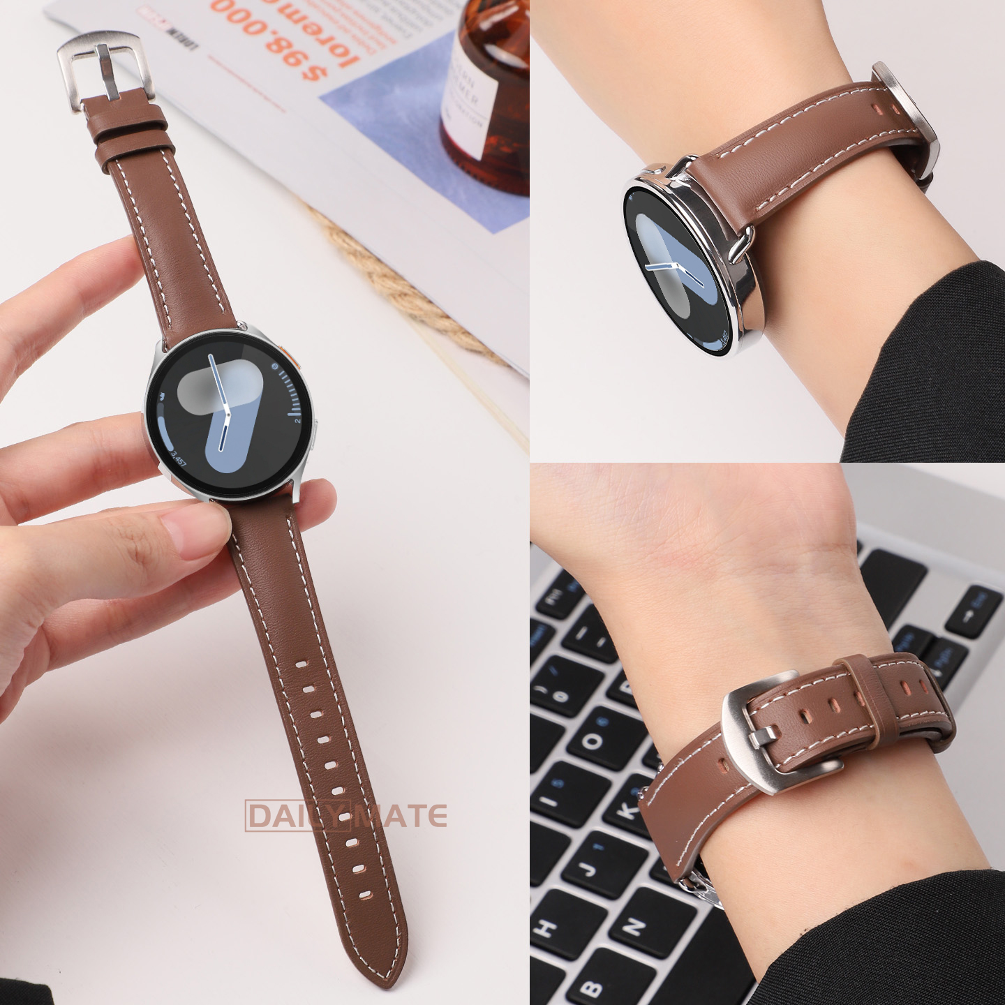 适用于三星手表Watch7表带新款真皮Watch6Classic运动腕带watch4/5pro时尚watch3通勤商务Gears3/2表链Active - 图0