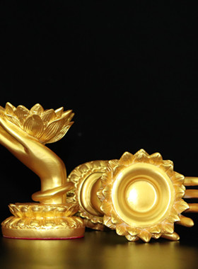 热销佛具用品莲花灯座摆件酥油灯架佛手供灯蜡烛台供佛一对佛前供