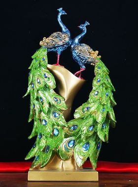 欧式玄关创意新房工艺孔雀电视柜摆件现代家居酒柜装饰品结婚礼品