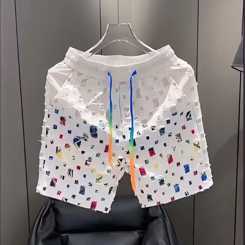 2024夏季男士破洞短裤潮流时尚个性五分裤青年百搭V都市痞帅中裤,淘宝优惠券,粉丝福利购,淘宝优惠卷