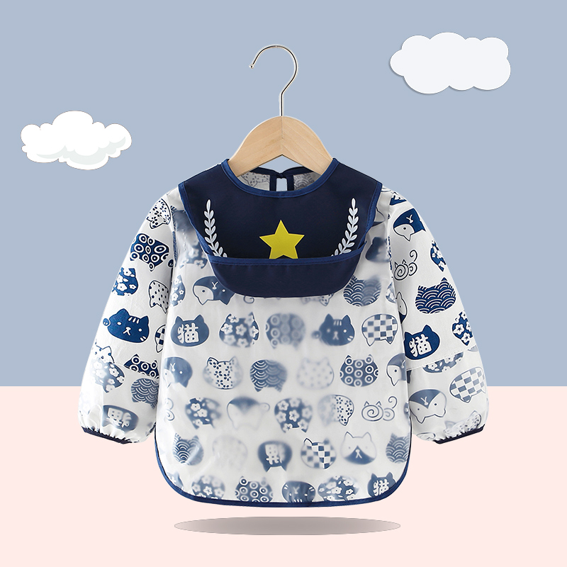 Coverall children's waterproof and anti-dirty pure n cotton rice pocket female baby eating bib spring and autumn long-sleeved male baby wear backwards
