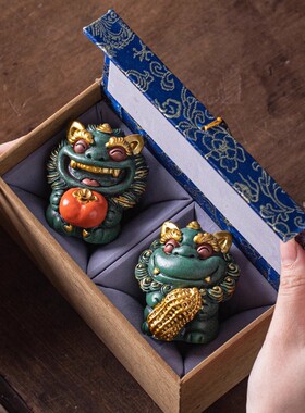 创意摆件招财石狮子一对