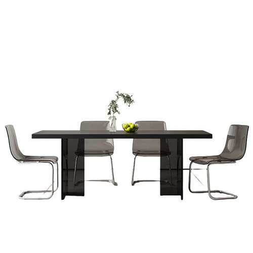 亚克力悬浮纯黑色岩板餐桌意式极简家用小户型长方形岛台餐桌椅 - 图2