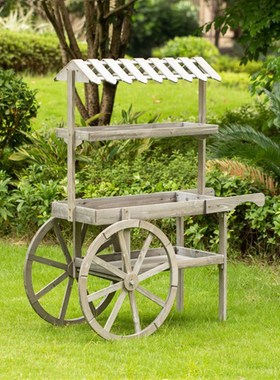 大型实木花车花架置物架花店装饰别墅陈列展示室内外移动推车田园