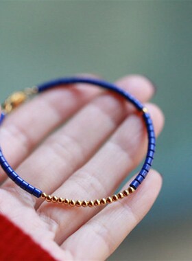 星河丨简约设计青石筒珠9k金定制极细手链