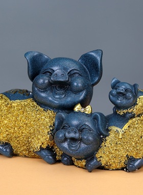 创意福气招财金猪摆件客厅酒柜z电视柜桌面家居装饰品送人开业礼