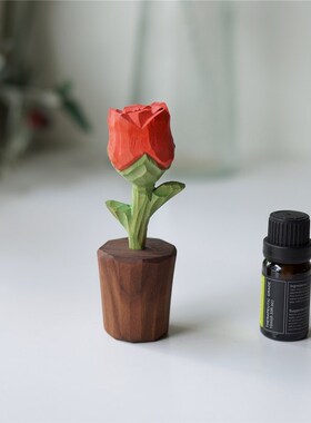 Joe的小作坊/木雕玫瑰花摆件会变色的创意纯手工北欧风情人节礼物