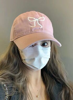 棒球帽女秋季甜美可爱百搭蝴蝶结显脸小防晒鸭舌帽帽子遮阳男女