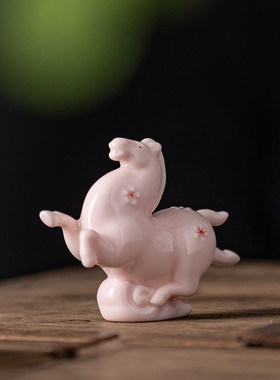 马踏祥云陶瓷摆件小号唐马可爱生肖客厅办公式桌面装饰女生粉色系