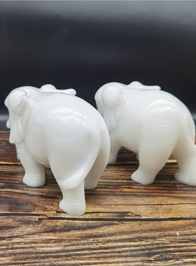 天然白玉大象摆件一对客厅博古架玄关办公室家居摆设乔迁开业礼品