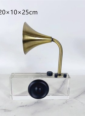 简约现代透明弧形留声机水晶摆件样板间客厅玄关桌面装饰品