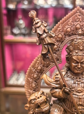 财宝天王/毗沙门/财宝大将/多闻天王15cm紫铜佛像护法财神摆件