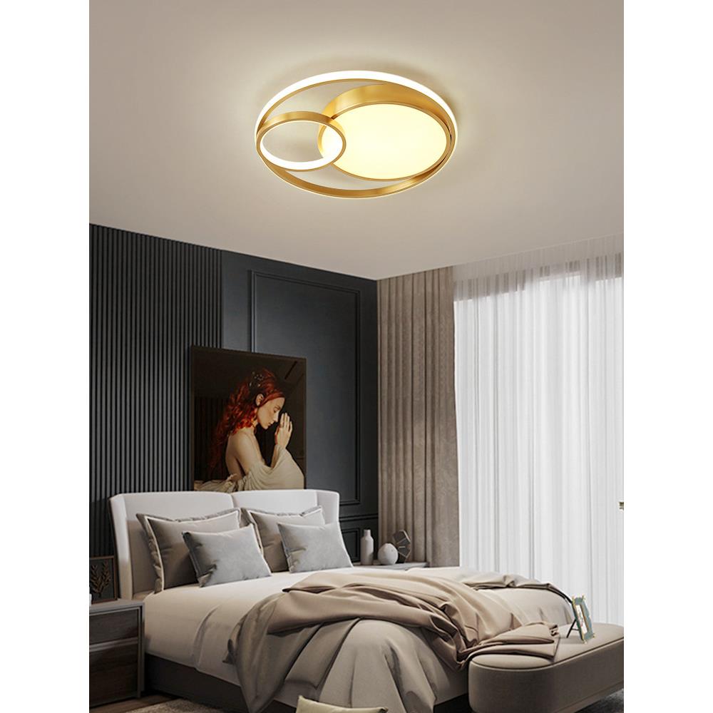 卧室灯2022年新款主卧全铜吸顶灯现代简约房间餐厅书房led圆形灯 - 图0