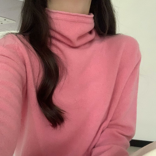 秋冬内搭100%纯羊毛衫女高级感宽松堆堆领打底羊绒针织衫显瘦毛衣 - 图3