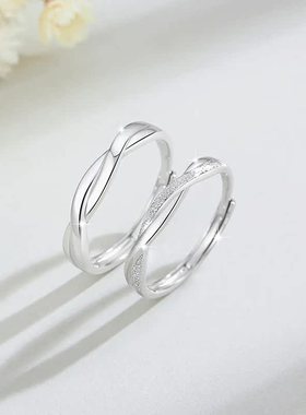 屈臣氏甄选双生结999足银情侣戒指一对时尚简约男女异地恋开口对