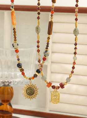 美拉德毛衣链焦糖色个性吊坠