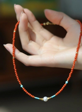 鸿运连连红色串珠锁骨链