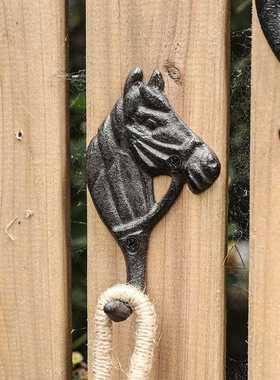 直销新款跨境欧式复古铸铁铁艺马头挂钩墙挂壁饰家居衣帽挂钩别墅