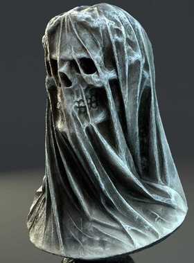 直销新款跨境面纱死神骷髅头家居摆件室内艺术桌面装饰万圣节树脂