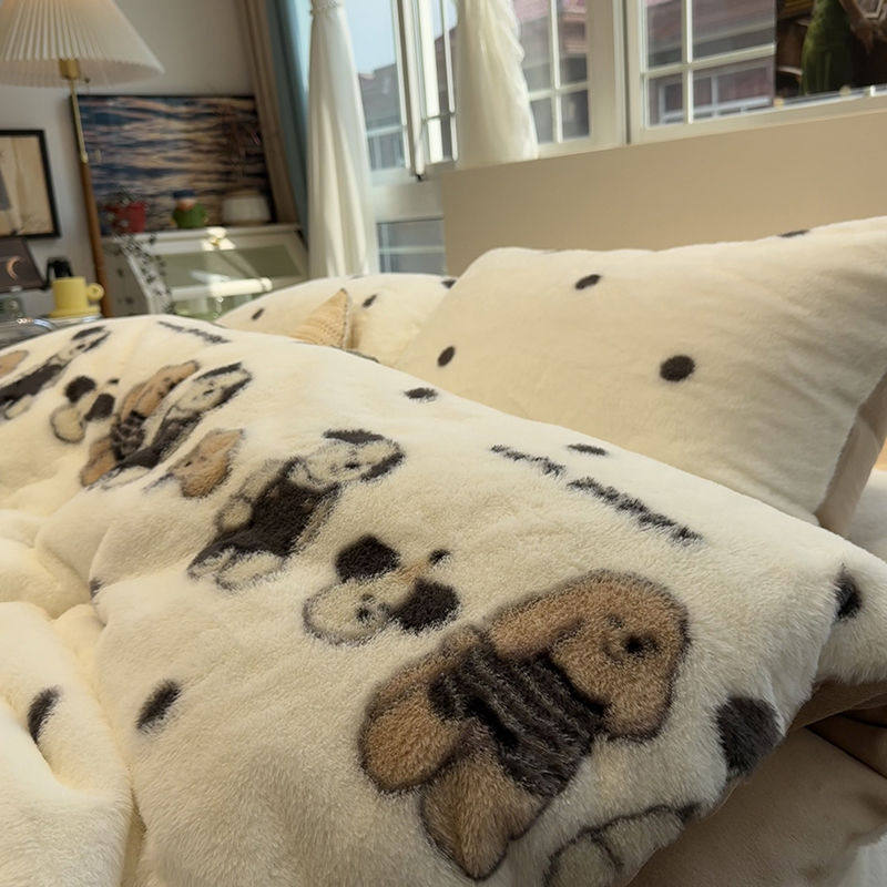 冬季加厚保暖兔兔绒牛奶绒四件套卡通狗狗珊瑚绒被套床单笠三件套,淘宝优惠券,粉丝福利购,淘宝优惠卷