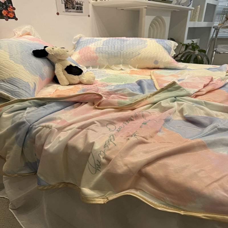 ins夏季多彩花颜缦纱床裙乳胶凉席三件套空调软凉感丝席子可水洗 - 图1
