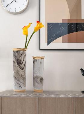 轻奢间新式大理石纹花瓶电镀视陶瓷摆件样板中电柜茶几QS0372桌面