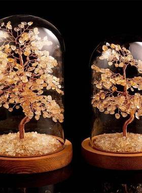 水ZHK晶紫晶粉晶碧玺橄榄石紫招晶财发财树微景观黄玻璃水罩家居