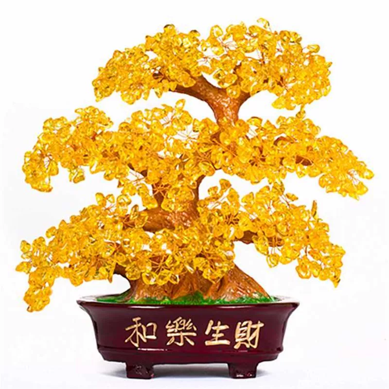 Желтое кристальное дерево счастья Fortune Metal Monetary Treasure Treasure Treasure Office Store Store Wine Cabinet Decoration Gift Gifts