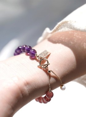 绿幽灵 草莓晶紫水晶手串金发晶小众设计简约闺蜜天然水晶手链 女