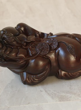 红木皮丘黑檀木质招财貔貅摆件大号一对客厅木雕摆件40超大号实木