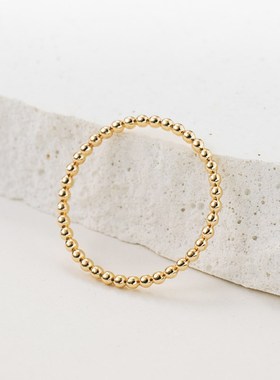 14K包金1.5mm实心豆豆圆珠戒指 关节戒指女尾戒小指 简约冷淡ins