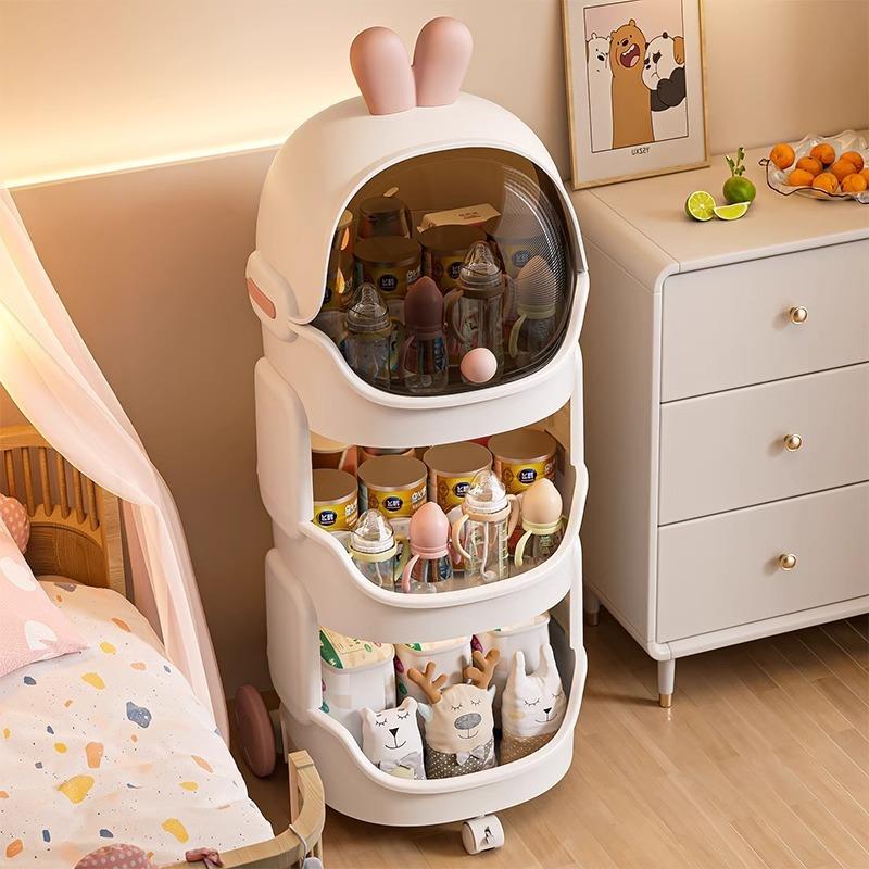 小推车置物架家用卡通收纳柜卧室客厅带轮储物架宝宝玩具专用柜子 - 图2