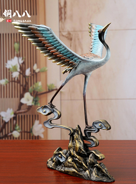 铜摆件鹤寿延年铜仙鹤家居桌面饰品生日祝寿礼品客厅玄关装饰摆件