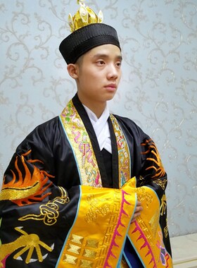 速发苏绣黑色双龙法衣高功绛衣半手工金线袍绣九法龙衣道刺法袍法